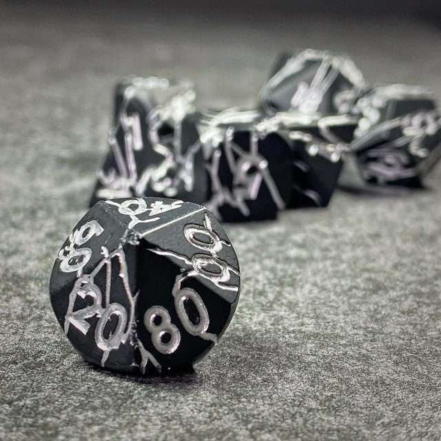 Sage's Relics of Antiquity - Matte Black with Silver Metal Polyhedral Dice Set - Sage's PortalMetal Dice Set