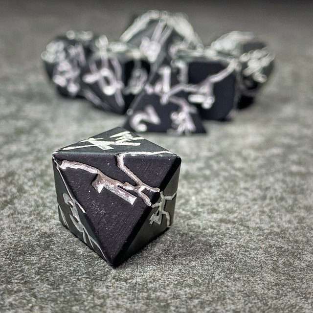 Sage's Relics of Antiquity - Matte Black with Silver Metal Polyhedral Dice Set - Sage's PortalMetal Dice Set