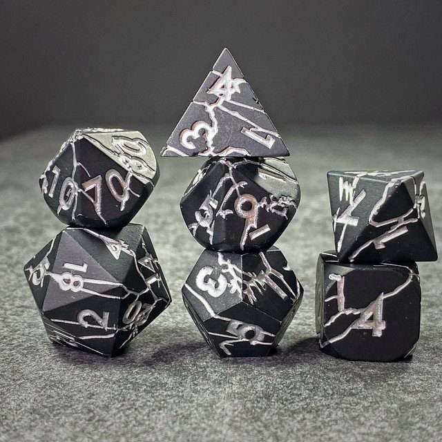 Sage's Relics of Antiquity - Matte Black with Silver Metal Polyhedral Dice Set - Sage's PortalMetal Dice Set