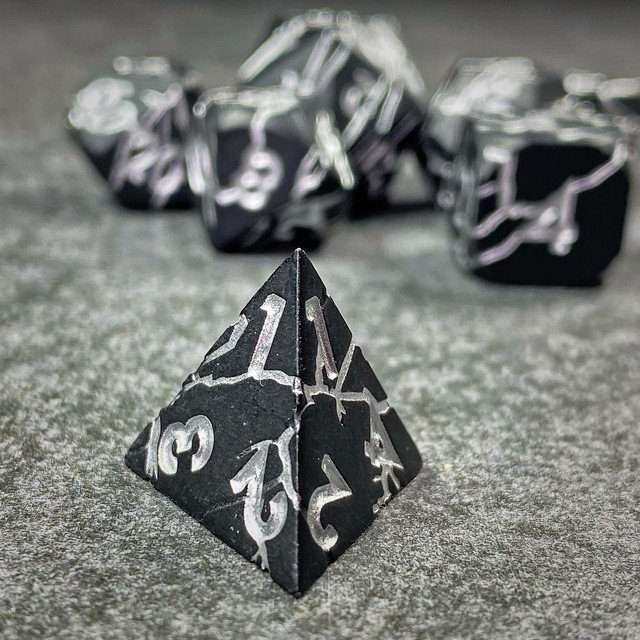 Sage's Relics of Antiquity - Matte Black with Silver Metal Polyhedral Dice Set - Sage's PortalMetal Dice Set