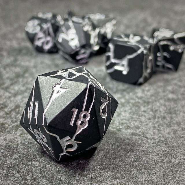 Sage's Relics of Antiquity - Matte Black with Silver Metal Polyhedral Dice Set - Sage's PortalMetal Dice Set