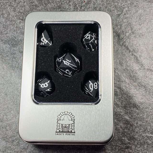 Sage's Relics of Antiquity - Matte Black with Silver Metal Polyhedral Dice Set - Sage's PortalMetal Dice Set