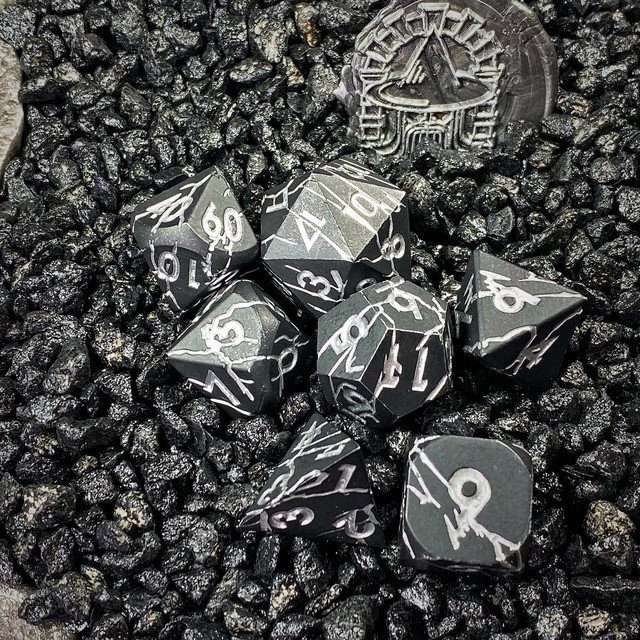 Sage's Relics of Antiquity - Matte Black with Silver Metal Polyhedral Dice Set - Sage's PortalMetal Dice Set