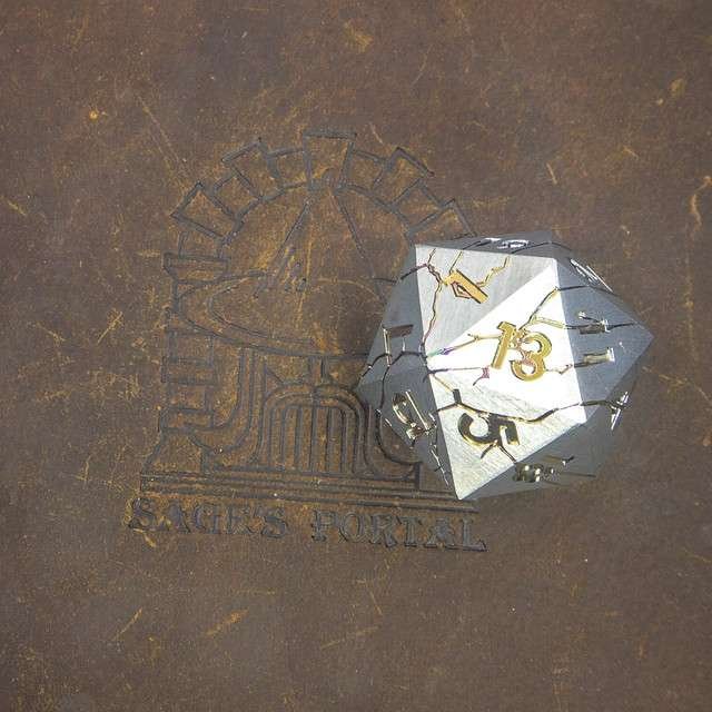 Sage's Relics of Antiquity - Silver Rainbow 33mm Metal D20 Die - Sage's PortalMetal Dice Set