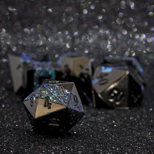 Sage's Rift Stones - Gloss Black/Aquamarine Metal Polyhedral Dice Set - Sage's PortalMetal Dice Set