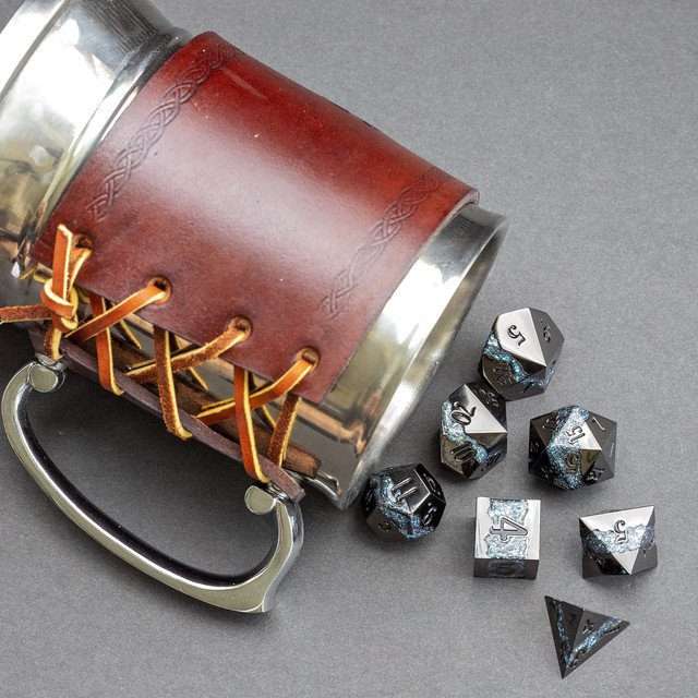Sage's Rift Stones - Gloss Black/Aquamarine Metal Polyhedral Dice Set - Sage's PortalMetal Dice Set