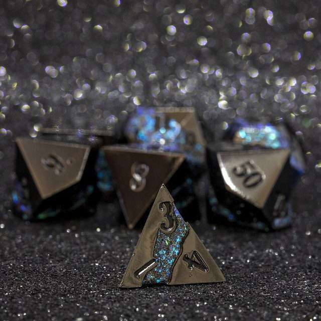 Sage's Rift Stones - Gloss Black/Aquamarine Metal Polyhedral Dice Set - Sage's PortalMetal Dice Set
