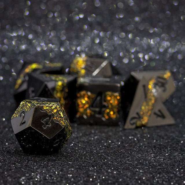 Sage's Rift Stones - Gloss Black/Chartreuse Metal Polyhedral Dice Set - Sage's PortalMetal Dice Set