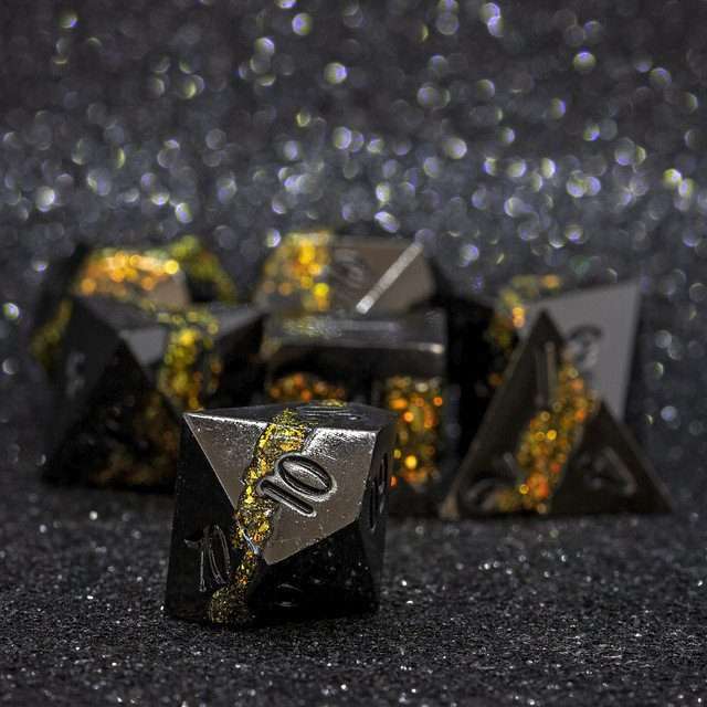 Sage's Rift Stones - Gloss Black/Chartreuse Metal Polyhedral Dice Set - Sage's PortalMetal Dice Set