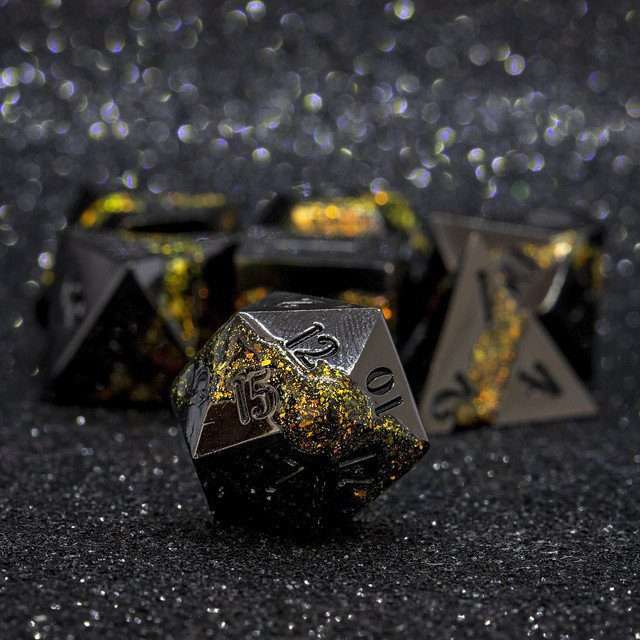 Sage's Rift Stones - Gloss Black/Chartreuse Metal Polyhedral Dice Set - Sage's PortalMetal Dice Set