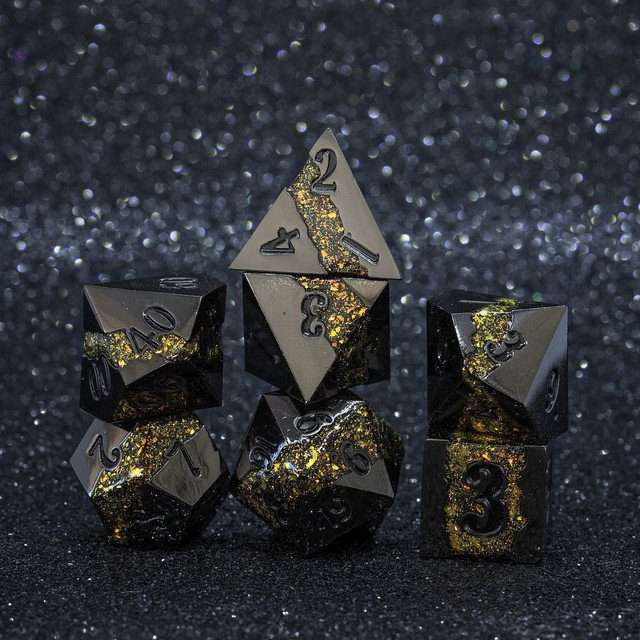 Sage's Rift Stones - Gloss Black/Chartreuse Metal Polyhedral Dice Set - Sage's PortalMetal Dice Set