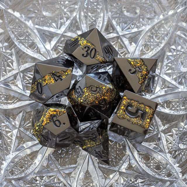 Sage's Rift Stones - Gloss Black/Chartreuse Metal Polyhedral Dice Set - Sage's PortalMetal Dice Set
