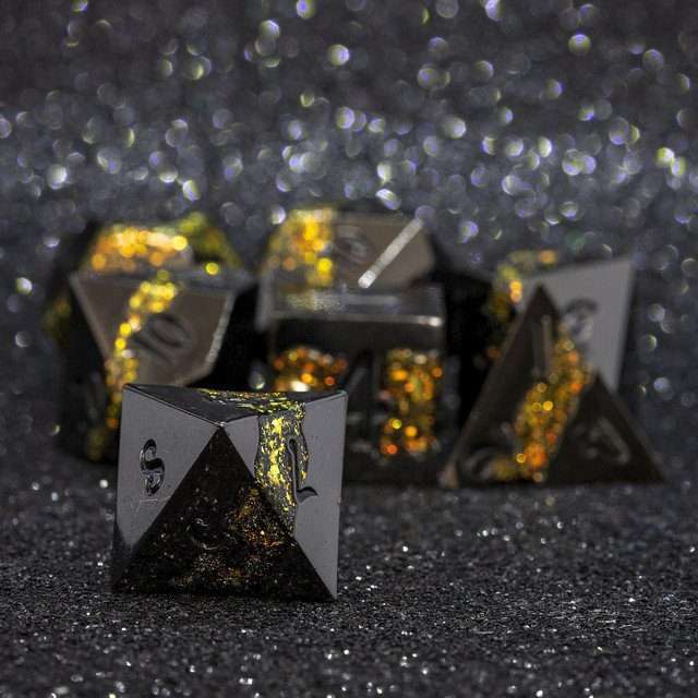 Sage's Rift Stones - Gloss Black/Chartreuse Metal Polyhedral Dice Set - Sage's PortalMetal Dice Set