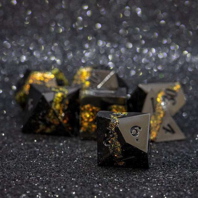 Sage's Rift Stones - Gloss Black/Chartreuse Metal Polyhedral Dice Set - Sage's PortalMetal Dice Set