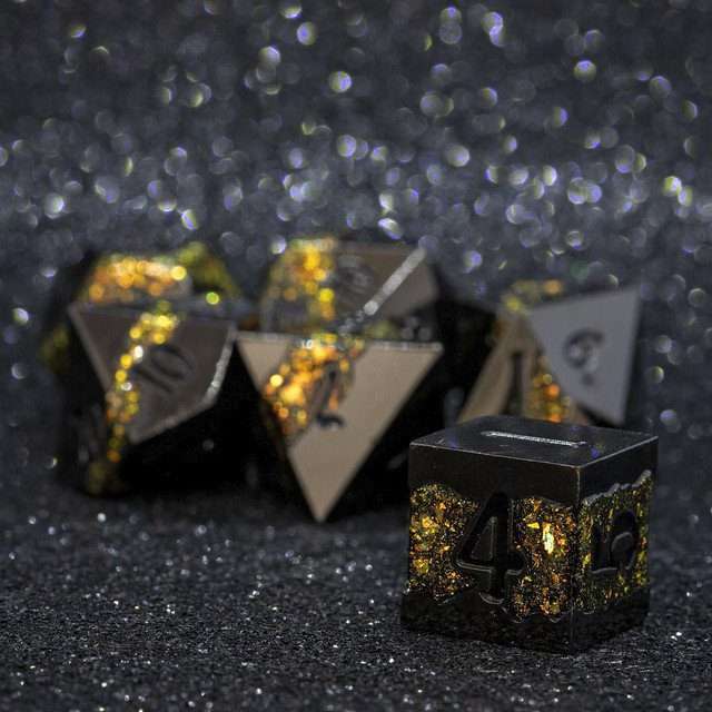 Sage's Rift Stones - Gloss Black/Chartreuse Metal Polyhedral Dice Set - Sage's PortalMetal Dice Set