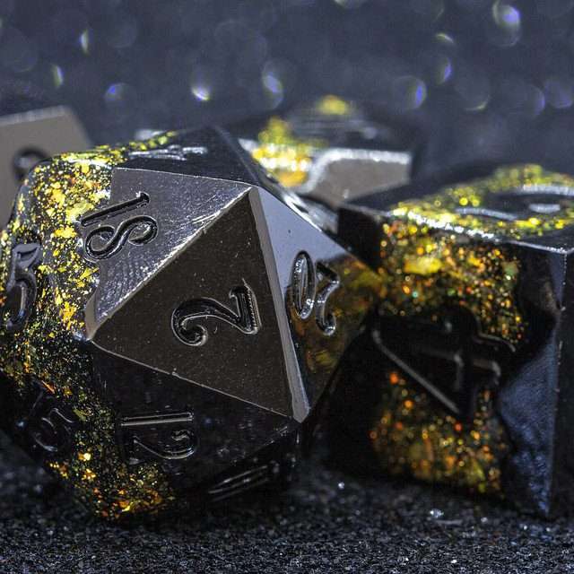 Sage's Rift Stones - Gloss Black/Chartreuse Metal Polyhedral Dice Set - Sage's PortalMetal Dice Set