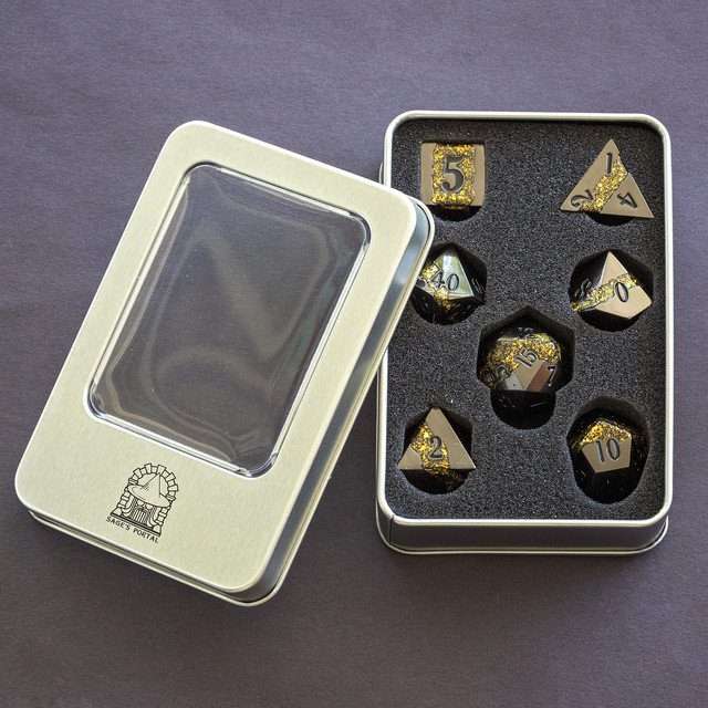 Sage's Rift Stones - Gloss Black/Chartreuse Metal Polyhedral Dice Set - Sage's PortalMetal Dice Set