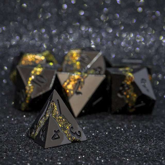 Sage's Rift Stones - Gloss Black/Chartreuse Metal Polyhedral Dice Set - Sage's PortalMetal Dice Set
