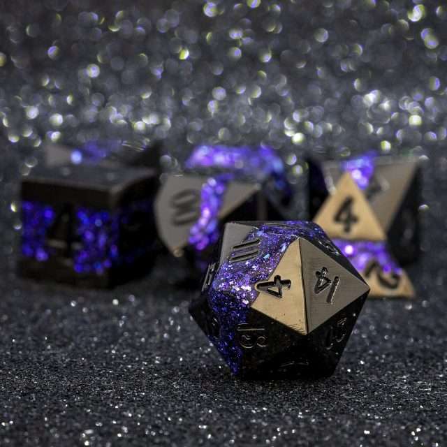 Sage's Rift Stones - Gloss Black/Purple Metal Polyhedral Dice Set - Sage's PortalMetal Dice Set