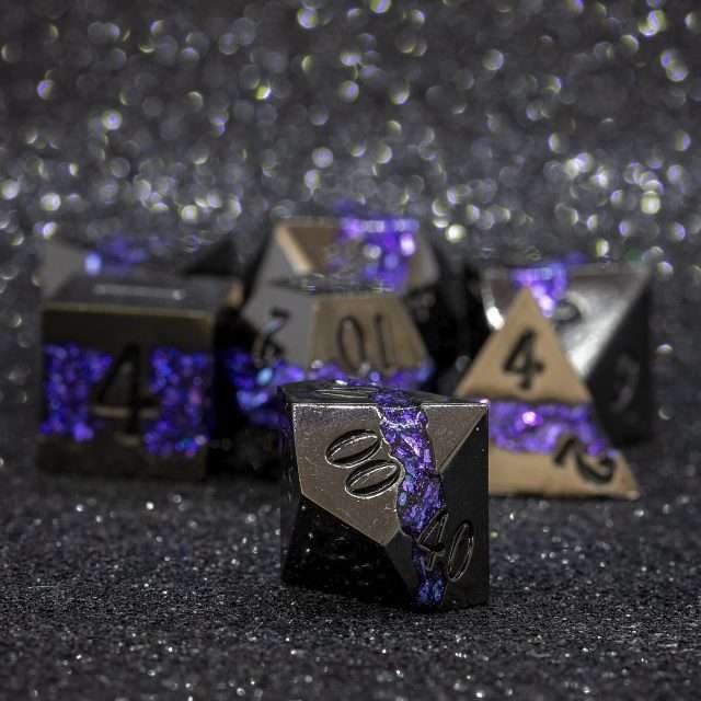 Sage's Rift Stones - Gloss Black/Purple Metal Polyhedral Dice Set - Sage's PortalMetal Dice Set