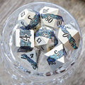 Sage's Rift Stones - Pearl Silver/Aquamarine Metal Polyhedral Dice Set - Sage's PortalMetal Dice Set