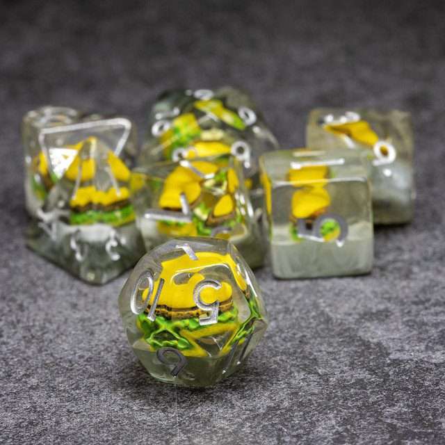 Sage's Royale With Cheese Round Edge Resin Polyhedral Dice Set - Sage's PortalResin Dice Set