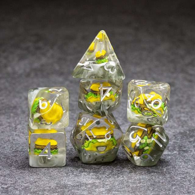 Sage's Royale With Cheese Round Edge Resin Polyhedral Dice Set - Sage's PortalResin Dice Set