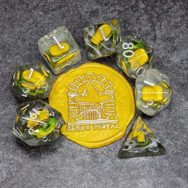 Sage's Royale With Cheese Round Edge Resin Polyhedral Dice Set - Sage's PortalResin Dice Set