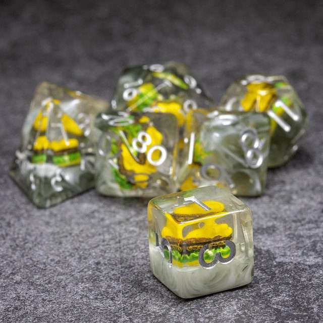 Sage's Royale With Cheese Round Edge Resin Polyhedral Dice Set - Sage's PortalResin Dice Set