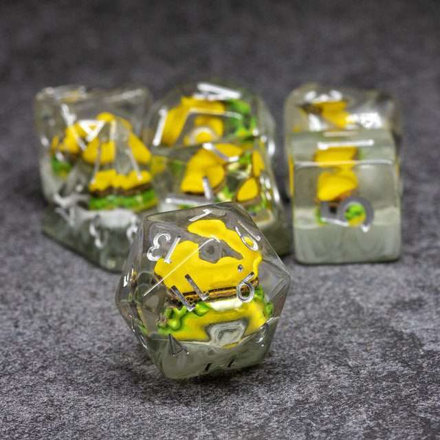 Sage's Royale With Cheese Round Edge Resin Polyhedral Dice Set - Sage's PortalResin Dice Set