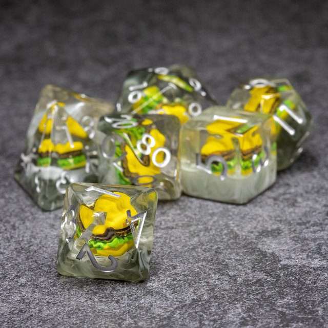 Sage's Royale With Cheese Round Edge Resin Polyhedral Dice Set - Sage's PortalResin Dice Set