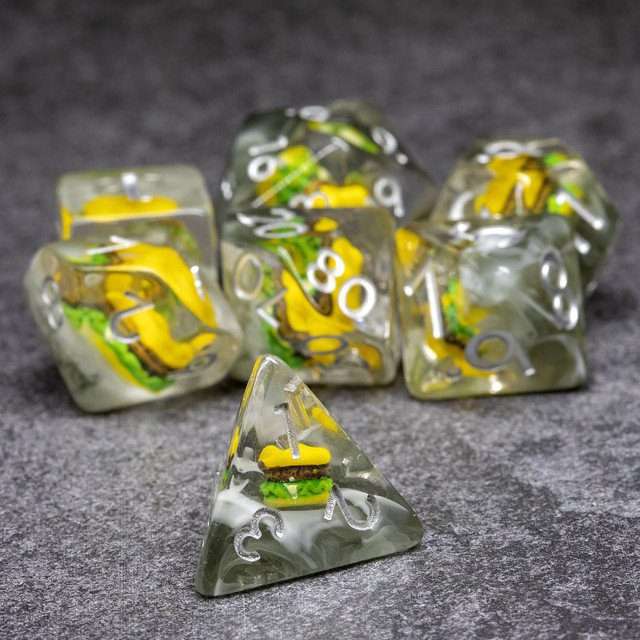 Sage's Royale With Cheese Round Edge Resin Polyhedral Dice Set - Sage's PortalResin Dice Set