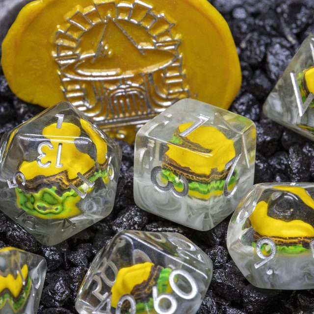 Sage's Royale With Cheese Round Edge Resin Polyhedral Dice Set - Sage's PortalResin Dice Set