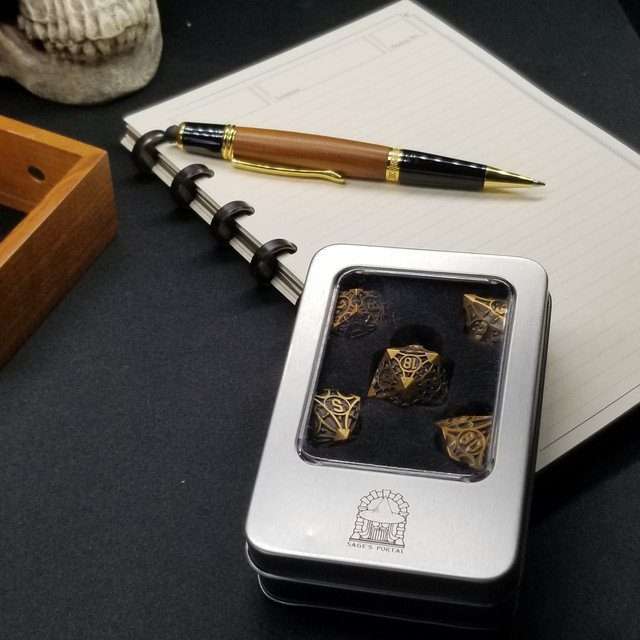 Sage's Runic Caltrops Bronze Metal Polyhedral Dice Set - Sage's PortalMetal Dice Set