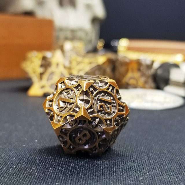Sage's Runic Caltrops Bronze Metal Polyhedral Dice Set - Sage's PortalMetal Dice Set