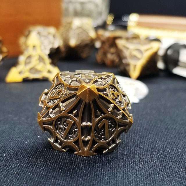 Sage's Runic Caltrops Bronze Metal Polyhedral Dice Set - Sage's PortalMetal Dice Set