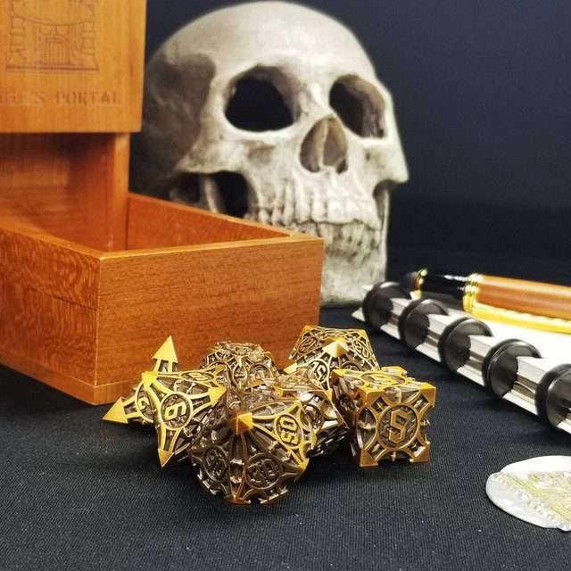Sage's Runic Caltrops Bronze Metal Polyhedral Dice Set - Sage's PortalMetal Dice Set