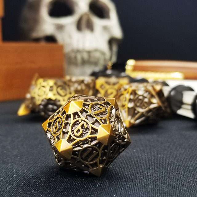 Sage's Runic Caltrops Bronze Metal Polyhedral Dice Set - Sage's PortalMetal Dice Set