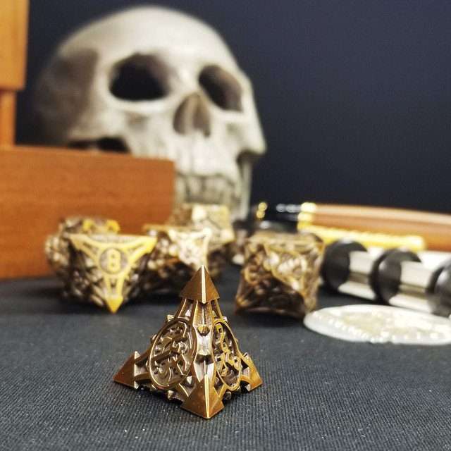 Sage's Runic Caltrops Bronze Metal Polyhedral Dice Set - Sage's PortalMetal Dice Set