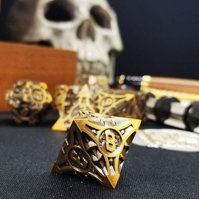 Sage's Runic Caltrops Bronze Metal Polyhedral Dice Set - Sage's PortalMetal Dice Set