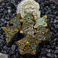 Sage's Runic Caltrops Bronze/Aquamarine Metal Polyhedral Dice Set - Sage's PortalMetal Dice Set