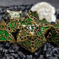 Sage's Runic Caltrops Bronze/Green Metal Polyhedral Dice Set - Sage's PortalMetal Dice Set