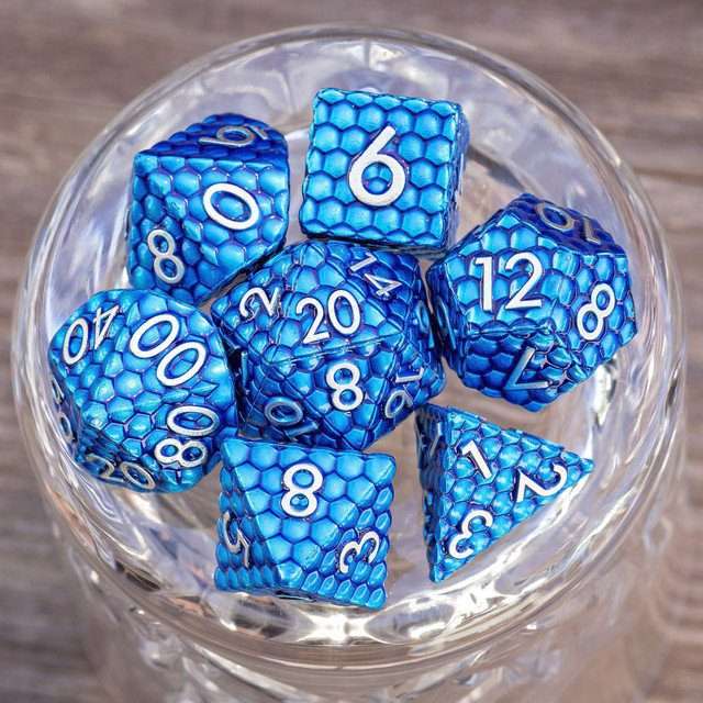 Sage's Scaled Eggs Deep Blue Silver Ink Metal Polyhedral Dice Set - Sage's PortalMetal Dice Set