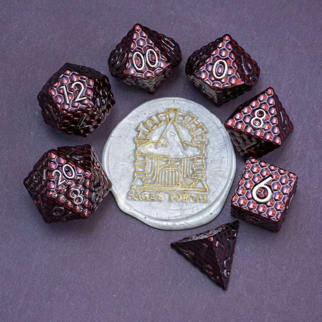 Sage's Scaled Eggs Deep Crimson Grey Ink Metal Polyhedral Dice Set - Sage's PortalMetal Dice Set