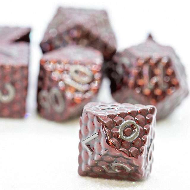 Sage's Scaled Eggs Deep Crimson Grey Ink Metal Polyhedral Dice Set - Sage's PortalMetal Dice Set