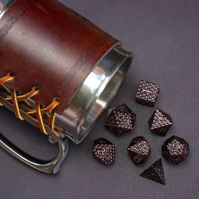 Sage's Scaled Eggs Deep Crimson Grey Ink Metal Polyhedral Dice Set - Sage's PortalMetal Dice Set