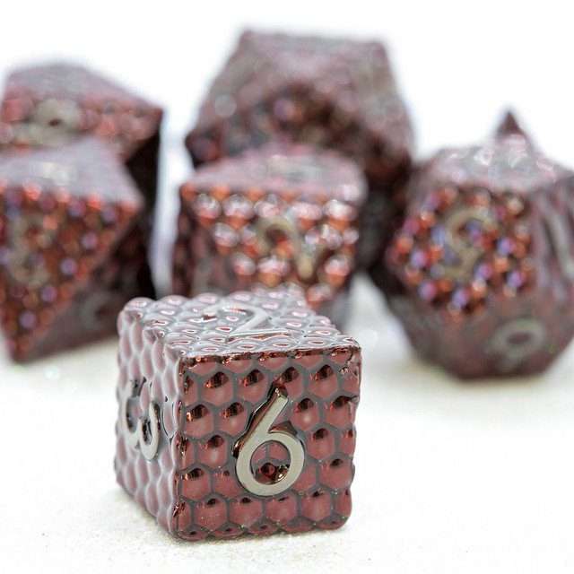 Sage's Scaled Eggs Deep Crimson Grey Ink Metal Polyhedral Dice Set - Sage's PortalMetal Dice Set