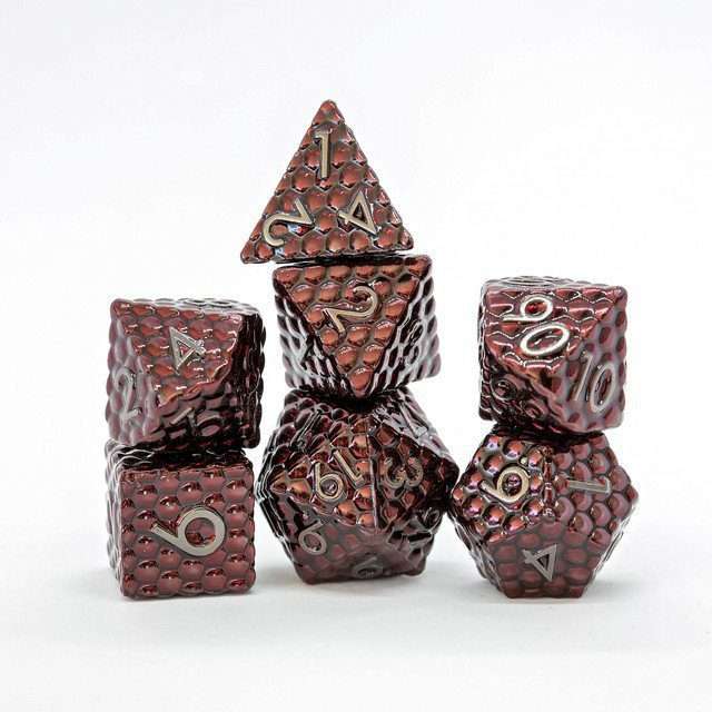Sage's Scaled Eggs Deep Crimson Grey Ink Metal Polyhedral Dice Set - Sage's PortalMetal Dice Set