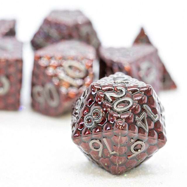 Sage's Scaled Eggs Deep Crimson Grey Ink Metal Polyhedral Dice Set - Sage's PortalMetal Dice Set