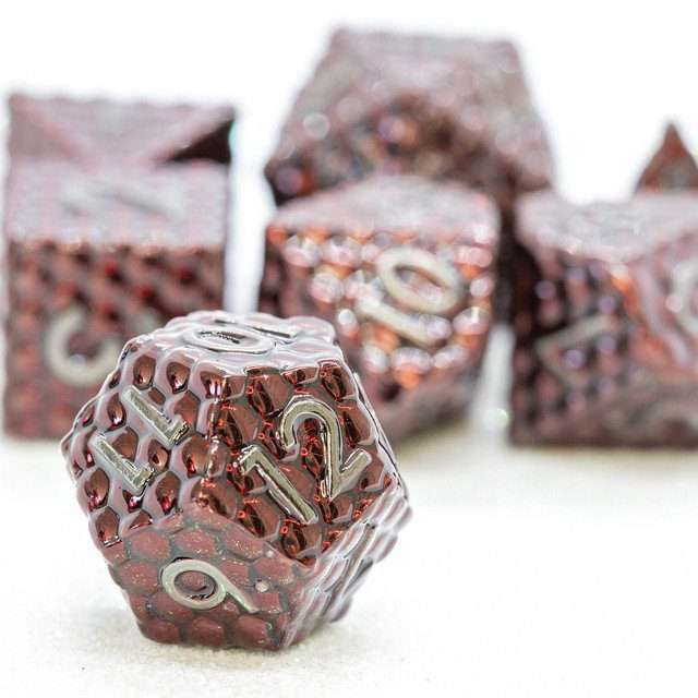 Sage's Scaled Eggs Deep Crimson Grey Ink Metal Polyhedral Dice Set - Sage's PortalMetal Dice Set